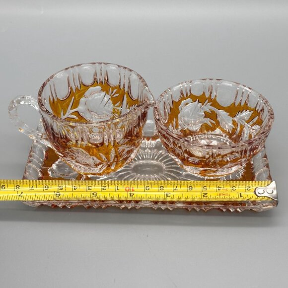 Walther Glas Germany Amber Etched Glass Cream and Sugar Set with Tray - Picture 7 of 8